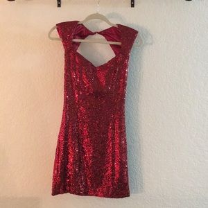 Red sequined cocktail dress